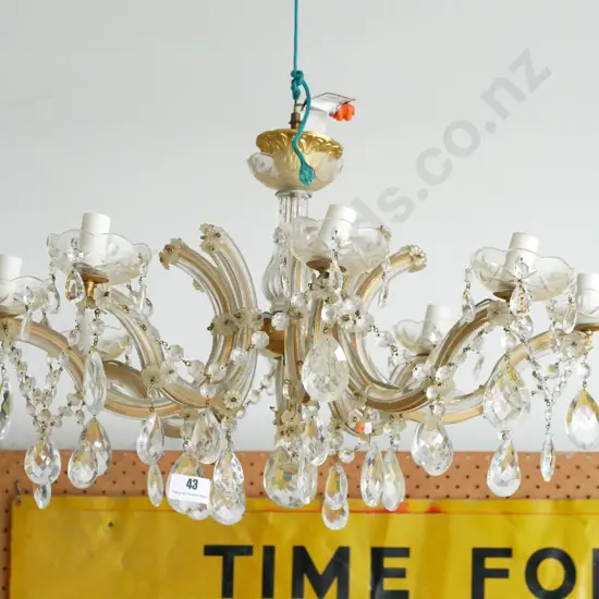 8-light glass, plastic and gilt finish metal chandelier with lustres H-340 Diameter 680