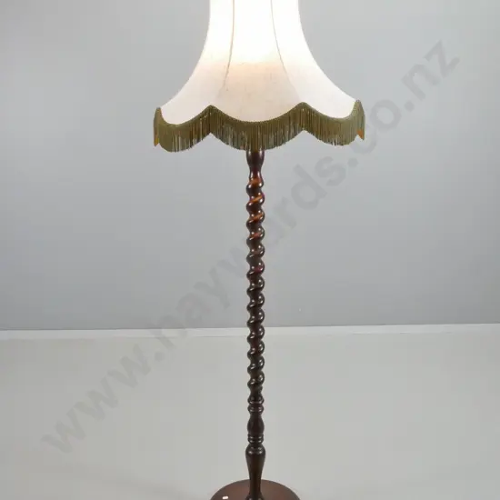 dark stained beech barley twist standard lamp with waisted shade H-1700