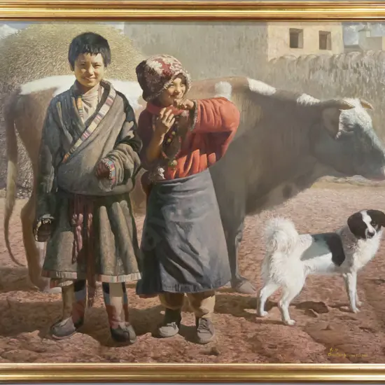 very large acrylic on canvas - children & animals H-1150 W-1460