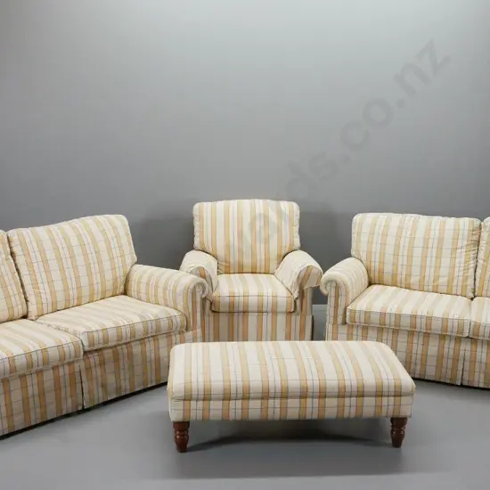 4-piece rolled arm chesterfield style lounge suite with two 2.5 seater settees, chair & large ottoman, in mix and match