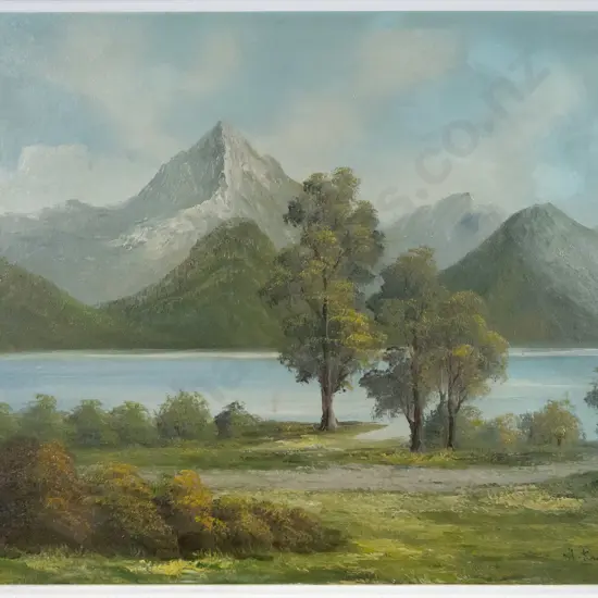 illegible signature - framed oil "Routeburn Track" H-570 W-740