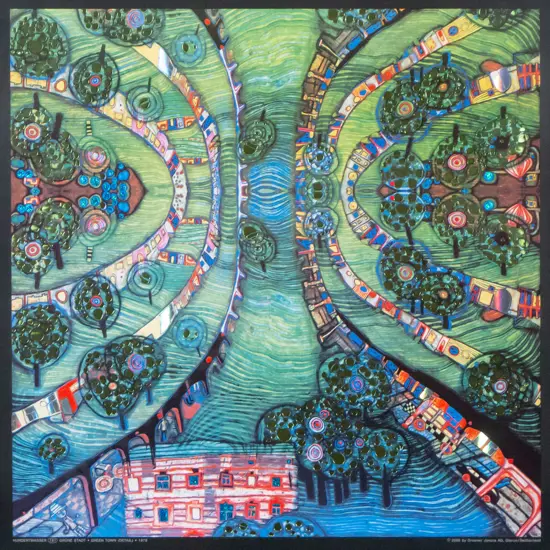 framed Hundertwasser poster print "Green Town" H-390 W-390