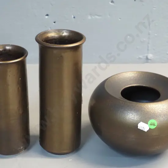 3 Danny Moorwood studio pottery copper glaze vases - taller is H-200 and bowl D-180