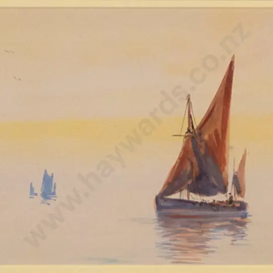 illegible signature - framed watercolour - boats on water H-140 W-520