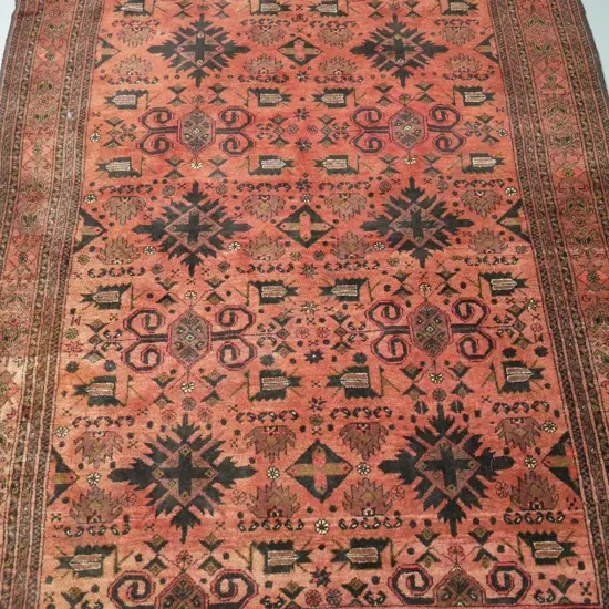 Persian shand knotted wool floor rug - reds and black - has faded L-1880 W-1250