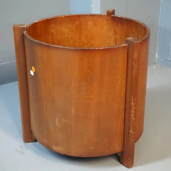 retro mahogany cylindrical plant holder - wear to polish H350 D-340