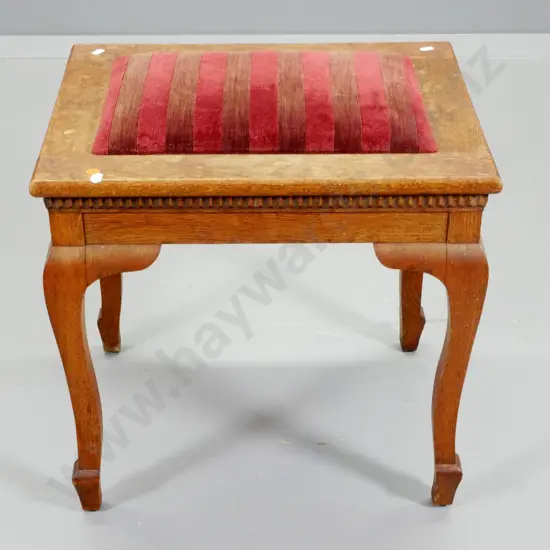 deco oak stool with beading, upholstered seat H470 W485 D385