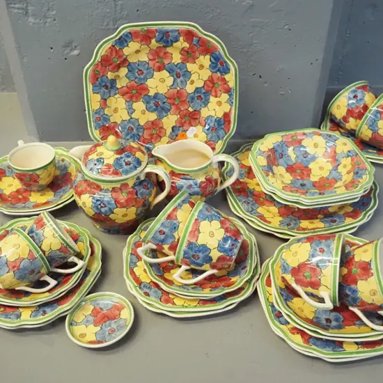 Adams Titan Ware hand-painted floral china - assorted table and tea ware, 4 pieces have chips