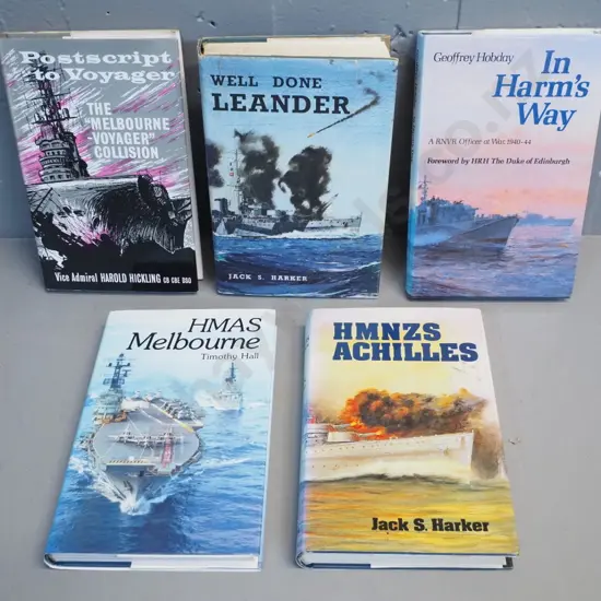 5 books - NZ, Australian and British naval histories - Hobday, Harker, Hickling, Hall