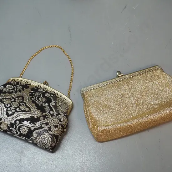 2 retro evening purses - lurex gold on black and one gold H-130 W-220