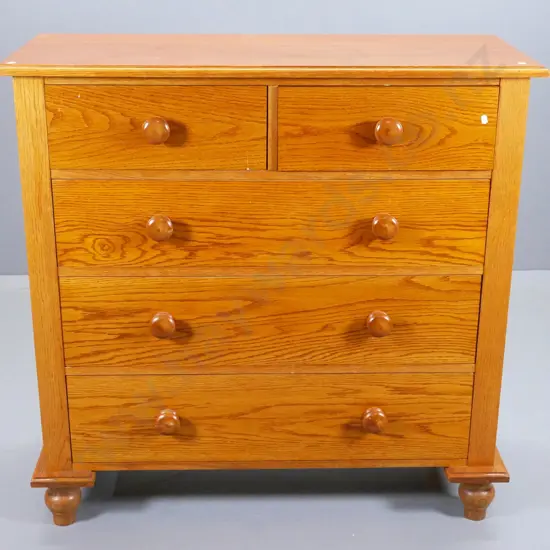 vintage colonial style 5-drawer small Scotch chest w.turned handles, ball feet H-1060 W-1070 D-450