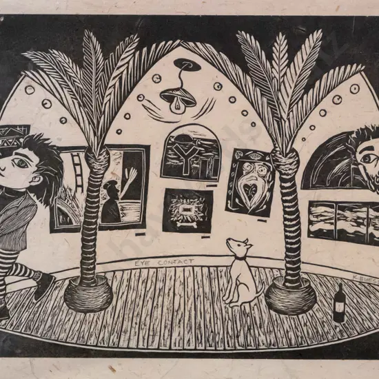 Katy Buess 1993 - unframed print "eye contact" H-290 W-410