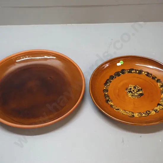 2 Danny Moorwood studio pottery platters - larger unpatterned one is D-400