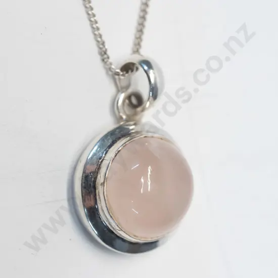 silver necklace with pink stone stamped 925