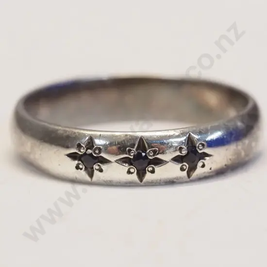 silver ring with 3 stones stamped stg