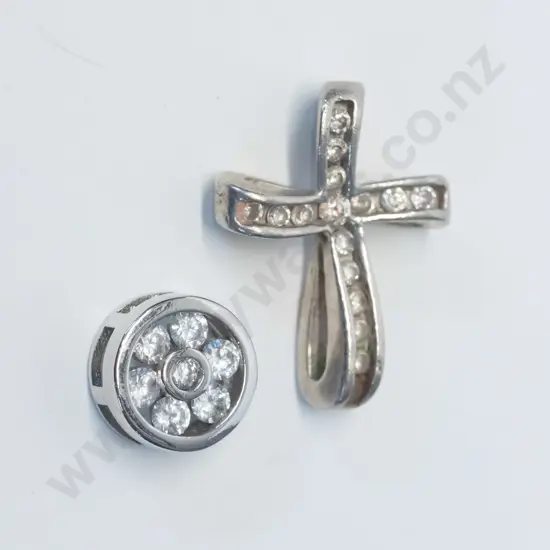 silver-cz cross pendant & silver-cz charm both stamped 925