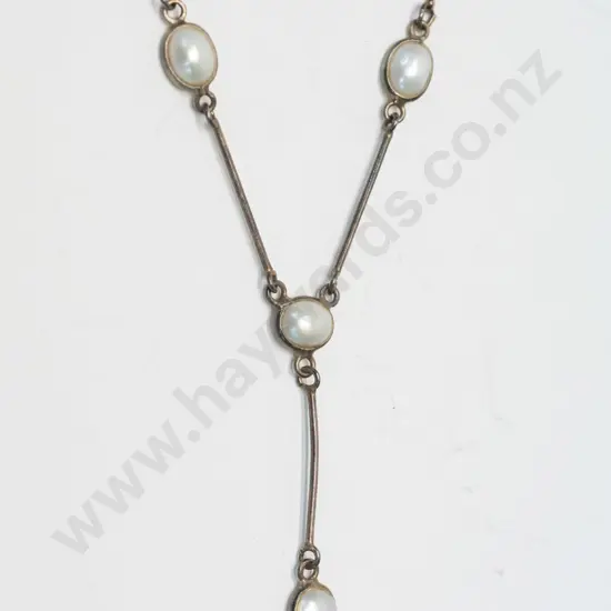 silver pearl drop necklace stamped 925