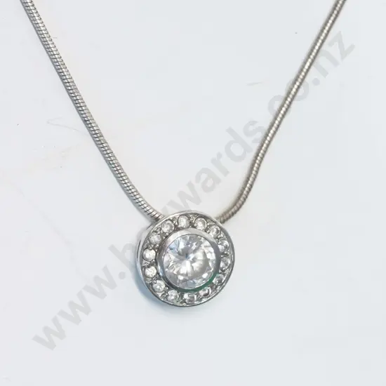 silver cz necklace stamped