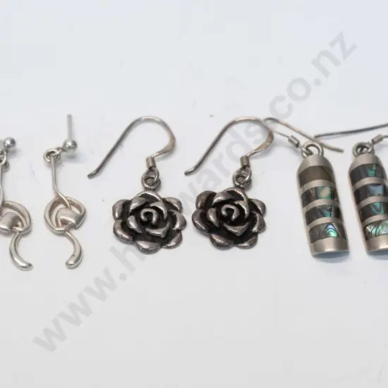 3 pairs of silver earrings  all stamped 925