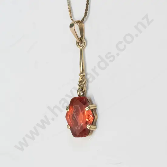 gold amber drop necklace chain stamped 14k Italy