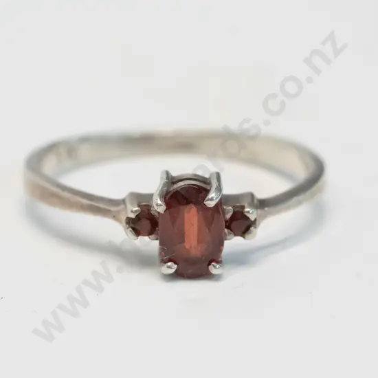 silver garnet ring stamped stg