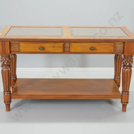 Zocalo West Indies style chemara timber 2-drawer hall table w/ carved & fluted legs H710 W1210 D550