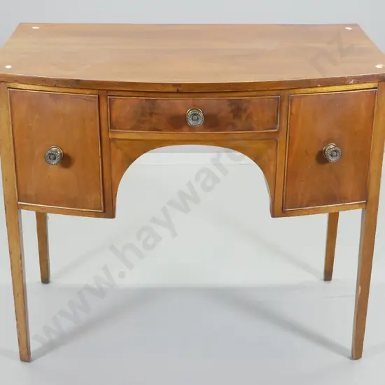 mahogany deco style bow-front 3-drawer dressing table / writing desk H770 W920 D545