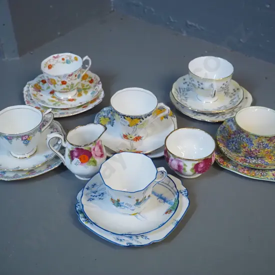 English china - 6 trios - Royal Albert, Royal Winton etc. - and a Royal Albert Old English Rose cream & sugar