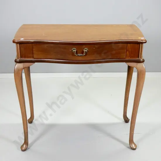 reproduction mahogany cab-leg hall table, one drawer w/brass drop handles, some scratches on top H740 W760 D390