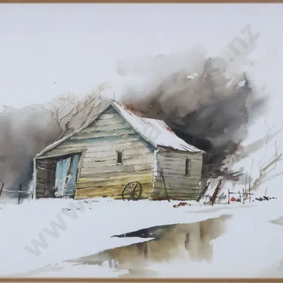 J K Reed - framed watercolour "Old Barn Havelock" H-350 W-460
