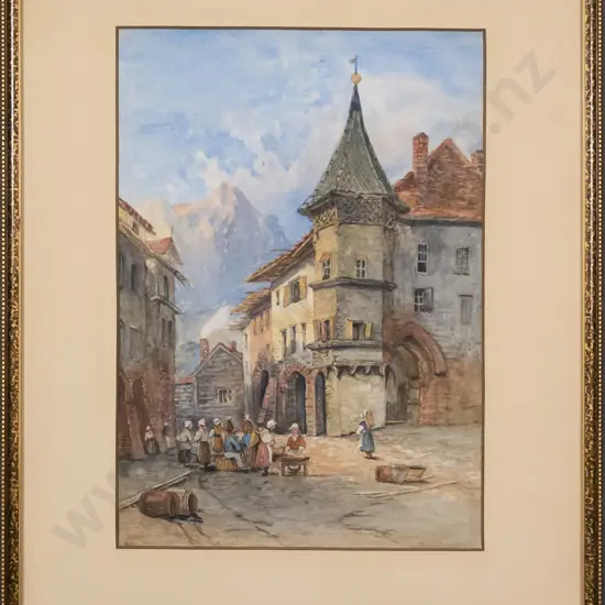 CB - framed watercolour -street  scene H-350 W-240