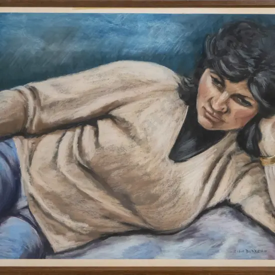 Elsie Burell 1976 - framed pastel "portrait reclining female" H-440 W-630