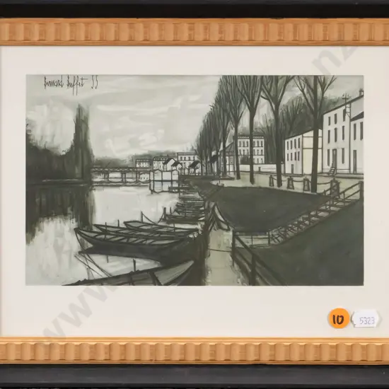 framed Bernard Buffet print - river scene H-140 W-200