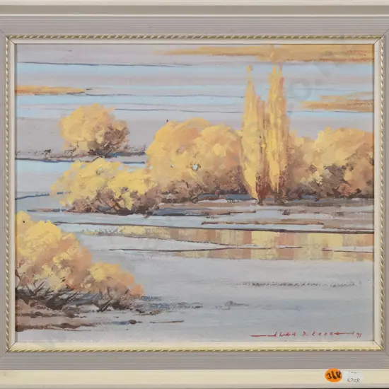 Alan D Cooke '71 framed oil "Autumn Reflections Lower Shotover River Lake Wakatipu area" H-240 W-290
