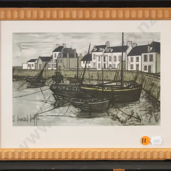 framed Bernard Buffet print - boat scene H-140 W-200 (frame needs attention)