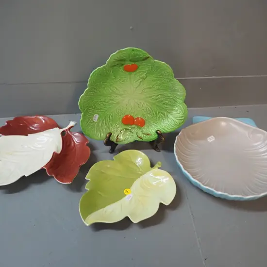 Poole shell shaped dish W-230 and 3 Carlton Ware dishes