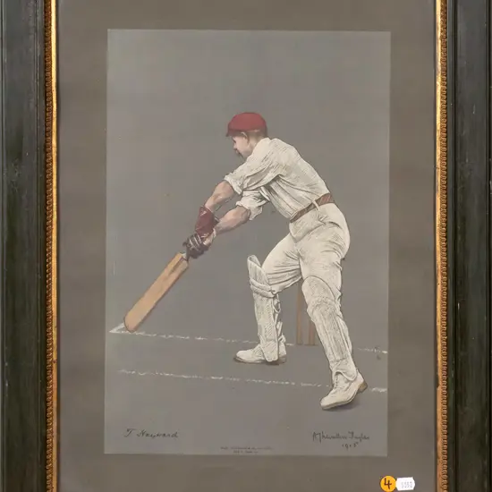 framed vintage print cricketer H-380 W-250