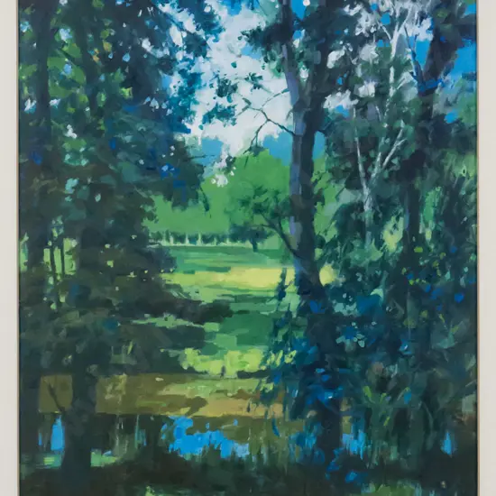 Malben 94 - framed acrylic "The pond at Cathies" H-390 W-250 (staining to mat)