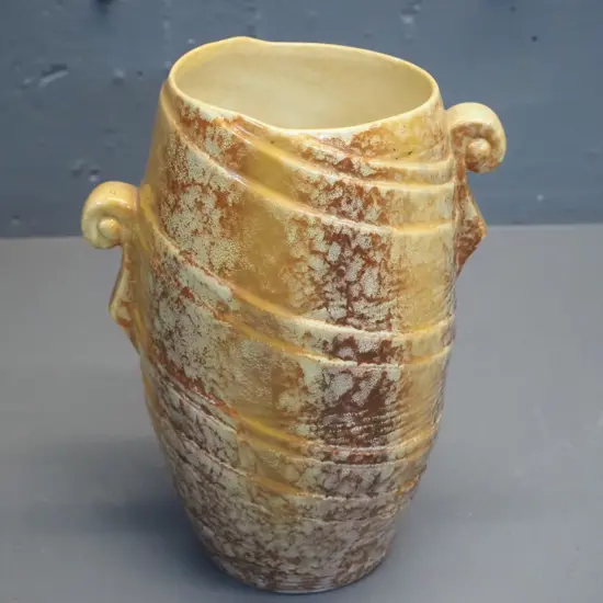 Sylvac pottery vase with offset handles, mottled glaze H-220 W-170