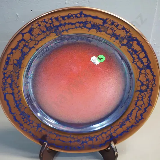 Danny Moorwood studio pottery blue and bronze lustre plate D-300