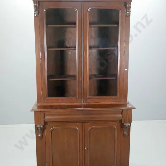 vintage mahogany display top chiffonier w/2 cupboards, 1 drawer, 2 glazed doors on top, key H2020 W1070 D415