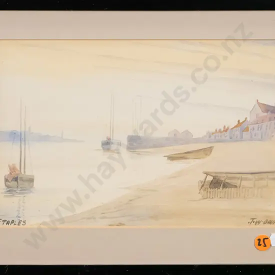 framed watercolour costal scene H-160 W-240