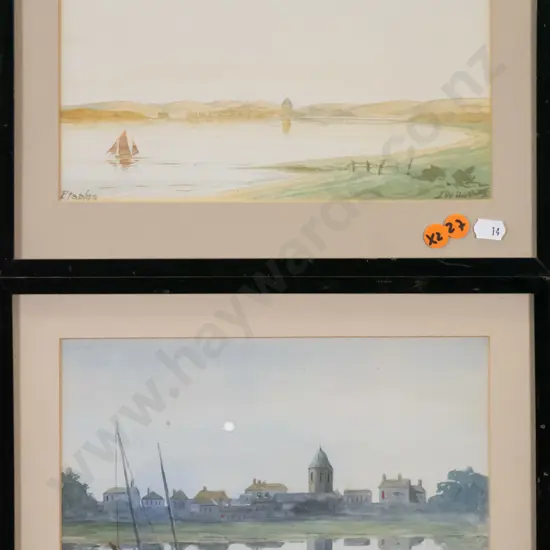 2x framed watercolours coastal/river scenes Each H-160 W-240 (slight age damage and foxing)