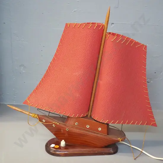 retro wooden yacht themed table lamp with red parchment shades H450 L370