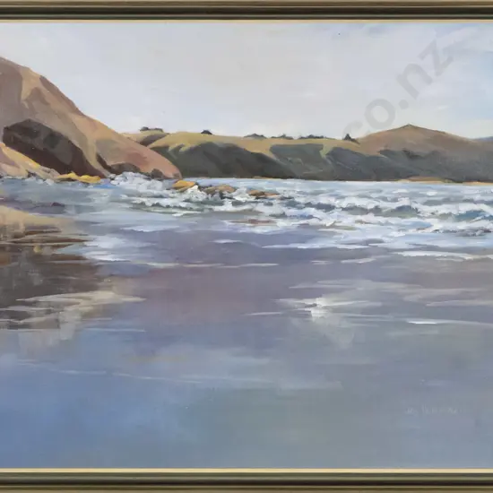 Joy Henderson 1980 - framed oil "Murdering Beach" H-440 W-580