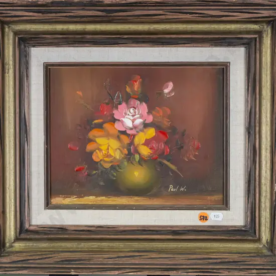 Paul W - framed oil - still life flowers H-195 W-250