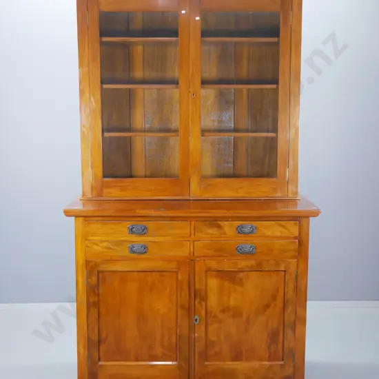 vintage kauri sideboard w/ separate glazed bookcase top - 4 small drawers, 2 doors in base, H2130 W1245 D580