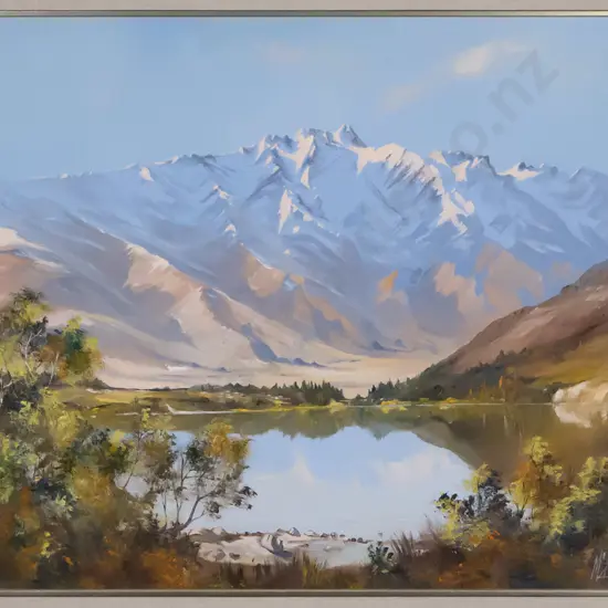 Charles D McKenzie 1982 - framed oil "Morning Light on the Remarkables" H-410 W-530