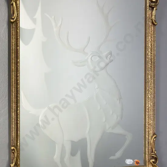 gilt framed picture wall mirror - stag (slight scratching) H-450 W-340