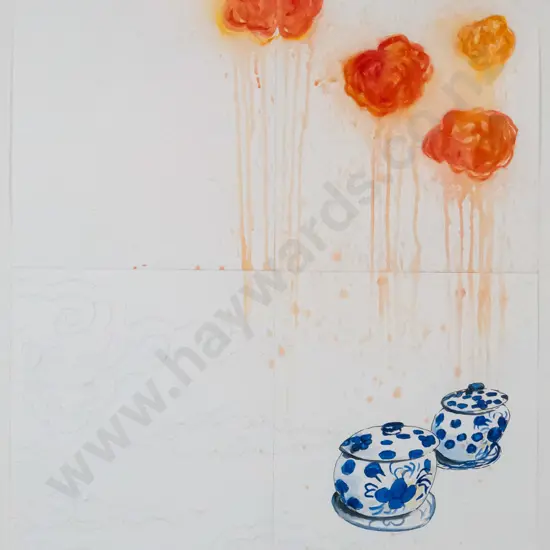 Levitus ? framed watercolour "The clouds are not real" H-620 W-470